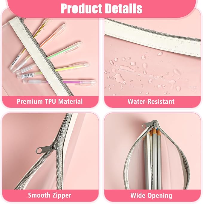 4 Pack Clear Pencil Pouch, Cute Pencil Case, Pencil Bag With Zipper | Teen Portable Pencil Pouch for School & Stationery Supplies