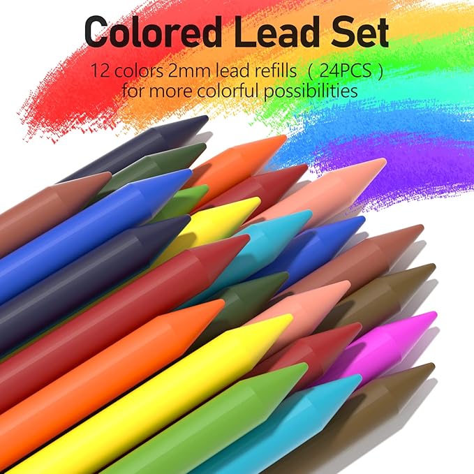 Four Candies 25PCS Mechanical Pencil Set, 0.5, 0.7, 0.9 & 2mm, Storage Case | 432 Lead Refills (HB 2H 2B 4B Color), Kneaded Eraser, Technical Drawing Kit, Sketching, Art Drawing, Drafting