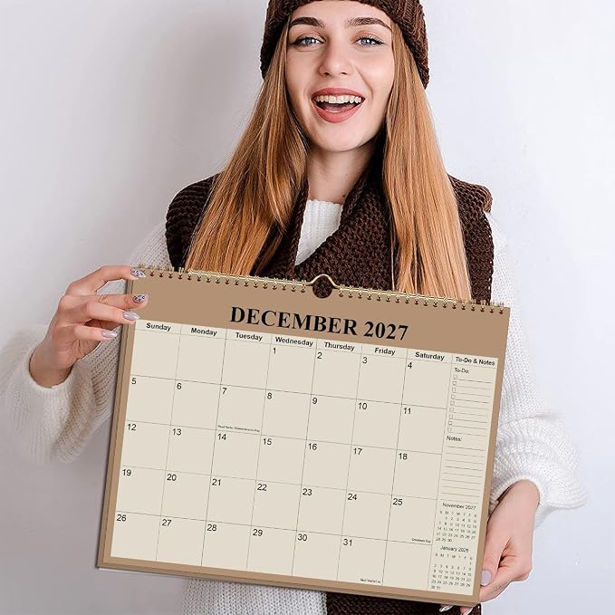 Calendar 2026-2027 - 18 Months Wall Calendar from July 2026 to December 2027, 2026-2027 Wall Hanging Calendar Planner with Thick Paper, 12" x 14.5", Cyan