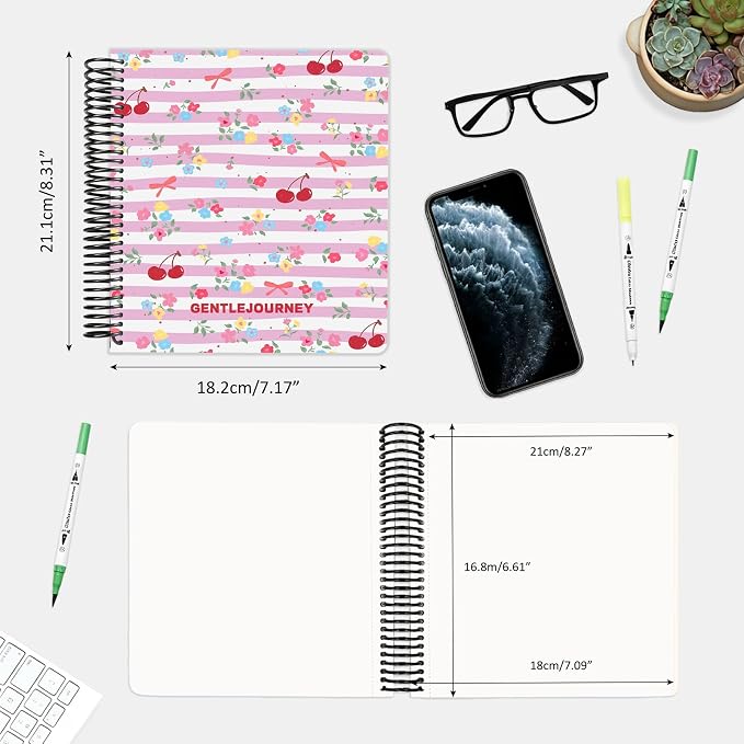 Hardcover Sketchbook,7.2"x8.3"Spiral Bound Drawing Pad, Bow&Cherry Floral | 150gsm(92lb)Acid-Free Thick Paper,Blank Art Journal for Adults,Artists&Beginners,Ideal for Sketching,Doodling and Mixed Media
