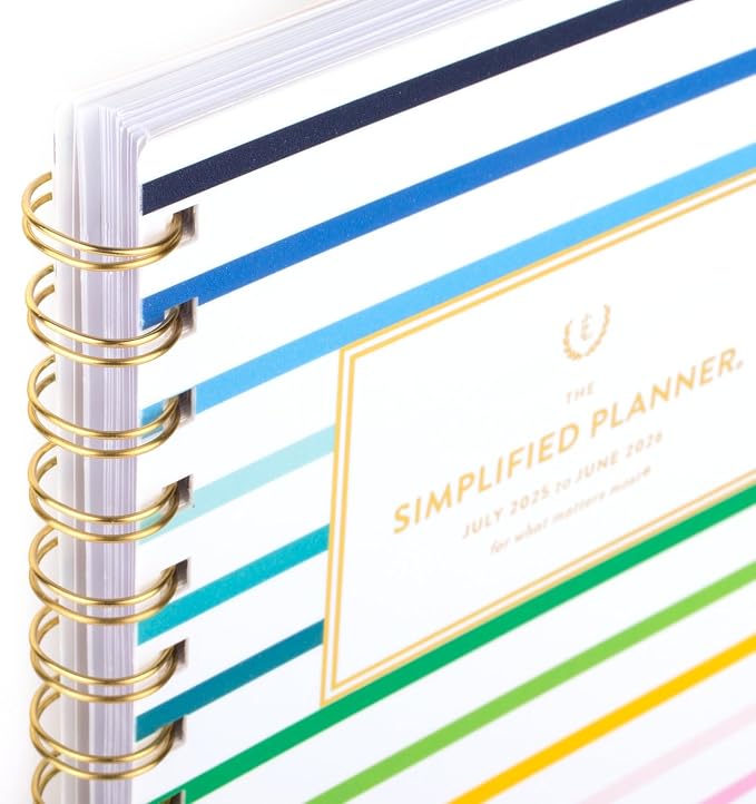 AT-A-GLANCE Planner 2025-2026 Academic, Simplified by Emily Ley, Weekly & Monthly, 5-1/2" x 8-1/2", Small, Monthly Tabs, Flexible Cover, Happy Stripe (EL37-200A)