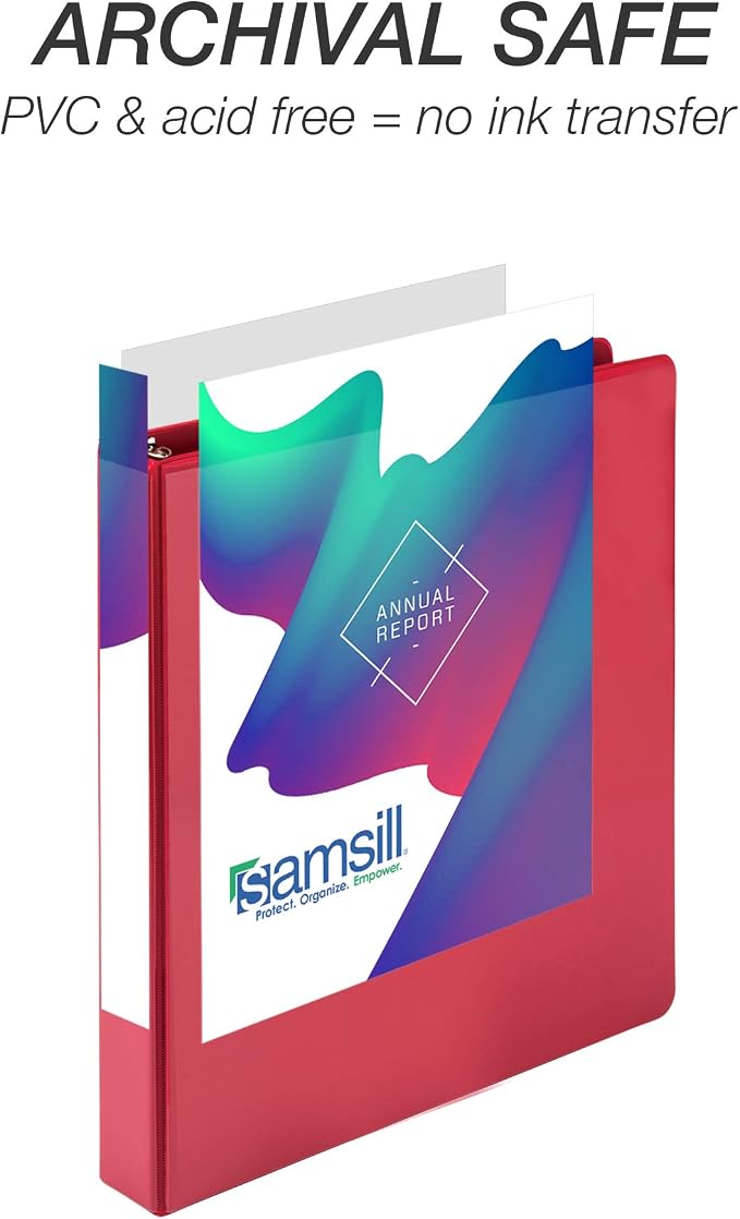 Samsill Durable 1 inch 3 Ring Binder, D Ring Binder, 100% Recycled Chipboard, Red, 4 Pack