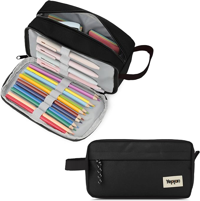 Yeplan Black Pencil case,Large Capacity Pencil Pouch | Pencil Bag,Pencil Box,Cute Pencil Case,Stationery,Durable Light Weight Material,Back To School, Pencil Case For Girls