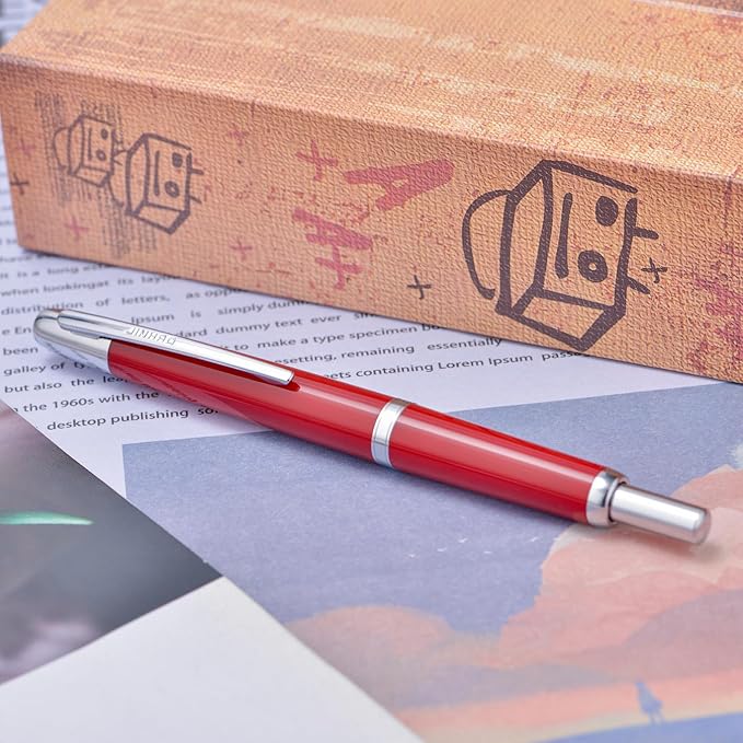 Jinhao 20 Press Retractable Fountain Pen Fine Nib with Converter Resin Writing Gift Pen, Wine Red