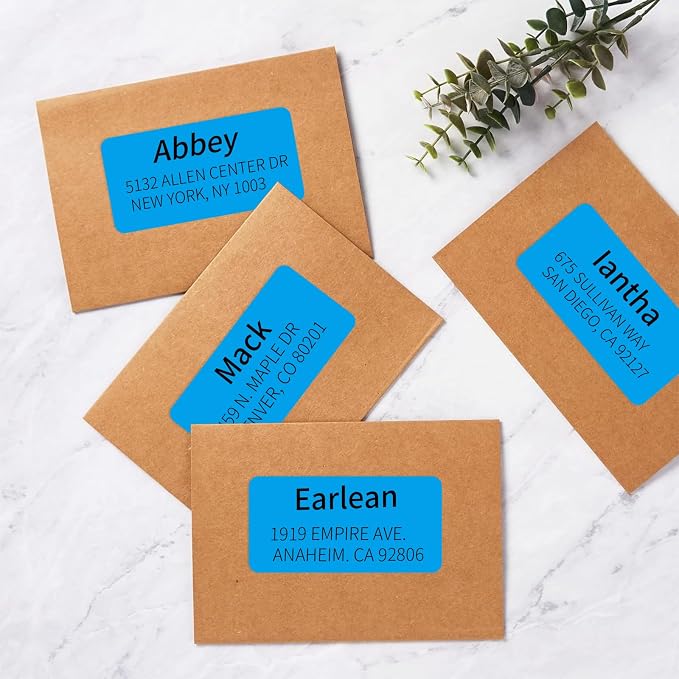2" x 4" Colored Address Labels, 200 Bright Blue Label Stickers- Laser/Ink Jet Printer Mailing Labels, 8.5"x11" 20 per Sheet