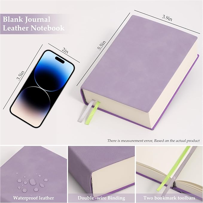 Blank Journal Notebook 720 Pages A6 Unlined Plain Sketchbook No Lines Soft Leather Small Blank Notebook for Women Drawing Book Memo Writing Sketch Diary Notebook 3.9 × 5.5(Purple Blank Notebook)
