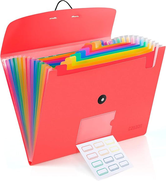 13 Pocket Expanding File Folder Accordian File Organizer, A4 Letter Size Paper Document Receipt Holder for School Office Supplies, Pink