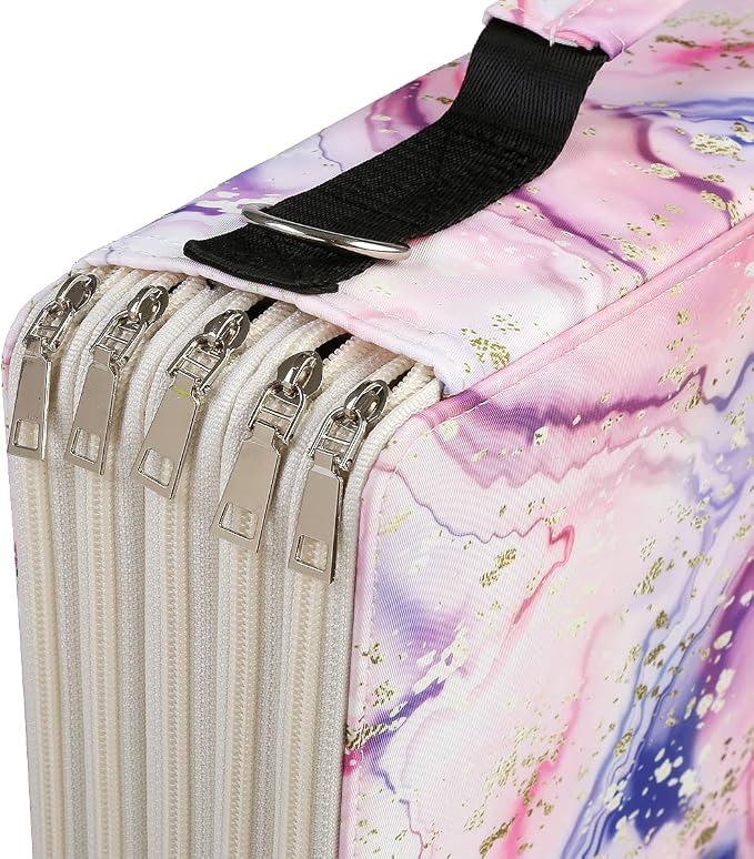 480 Slots Pencil Case, 5-Layer Organizer with Shoulder Strap | 5-layer twill oxford case with 480 elastic slots,carry handle, removable strap, and outer pocket for phone or keys.