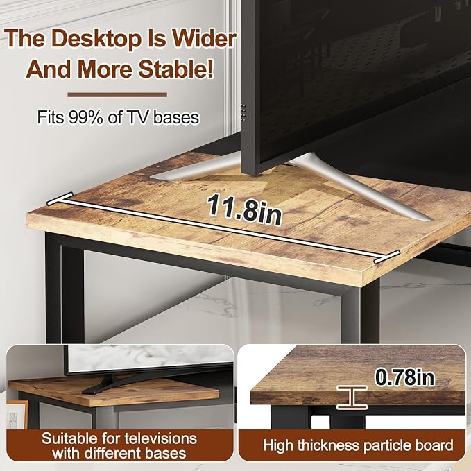 aboxoo 45" TV Riser Stand for 32-60 Inch TV, TV Shelf with Steel Legs | Brown TV Riser Stand with Storage, Tabletop TV Riser for Home Living Room, Study Office, Fit TV, Monitor, Laptop