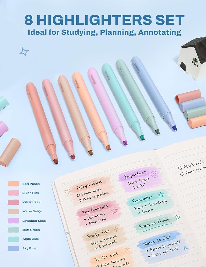 SUNEE 35PCS Aesthetic Stationery Set with Cute Pencil Case, Pastel Highlighters, Black Gel Pens, Mechanical Pencils & Refills, College School Supplies for Students Girls Blue Checkered