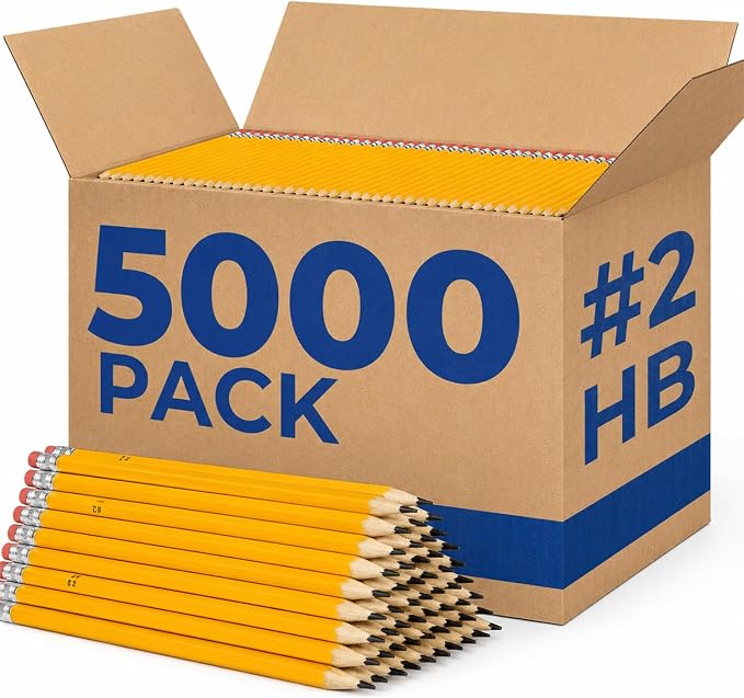 Rosmonde Bulk 5000 Pack, Bulk Yellow Pencils, Pre Sharpened #2 HB, Pencils With Top Erasers, Easy Hold Grip, Best for School District Supplies, Teachers, College & Classroom Distribution