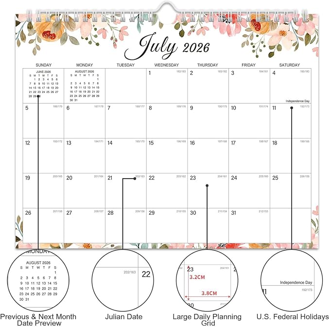 Comix 2026-2027 Wall Calendar, 18 Month Planner for Home Office Classroom | 120GSM Thick Paper, Large Lined Blocks, Ink Bleed Resistant, Reinforced Hanger, for Home Office Classroom Family Planning