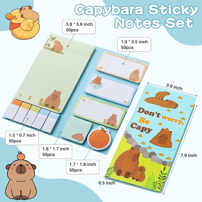 School Supplies for Girls, Cute Capybara Stationery Set with Pencil Case, Pens & Sticky Notes Set, Capybara Gifts Party Favor for Girls Stationery School Office Supplies (Capibara)
