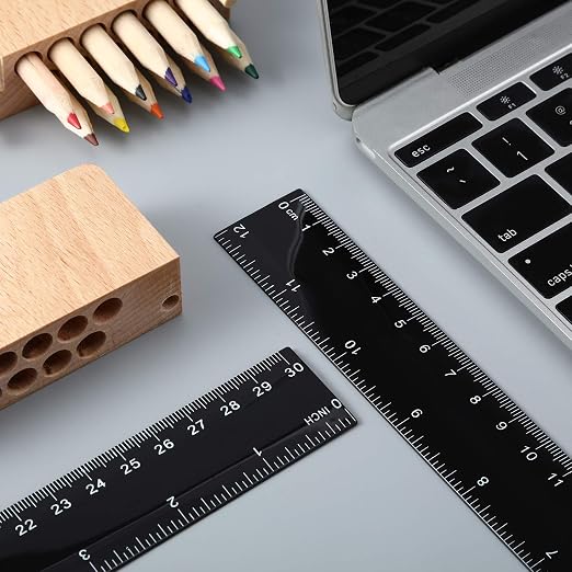 EBOOT Plastic Ruler 12 Inch Straight Flexible Ruler with Inches and Metric for Home Office, Back to School Supplies(Black,100 Pack)