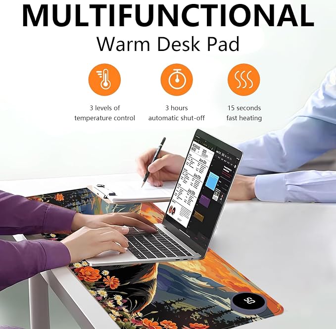 Heated Mouse Pad with 3 Levels Heated & 3 Hours Auto Shut-Off Mouse Pad for Warming Hands in Office Home, 23.6" x 14.2"Large Safe Desk Mat Hand Warmer，Black Bear