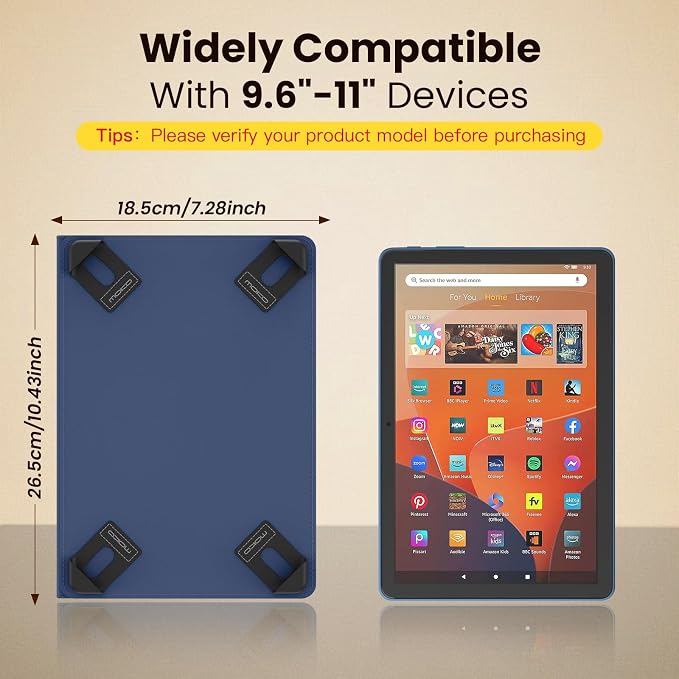 MoKo for Universal 11 inch Android Tablet Case with Pen Holder, Indigo | Fits All 9.6-11 inch Tablets, Slim 360 Degree Rotating Cover, Multi-Angle Stand, Front Pocket, No fit iPad/NO back opening