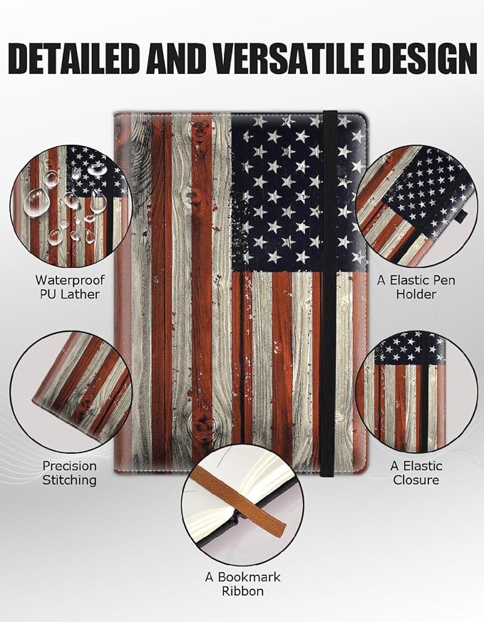 Hardcover Executive Notebooks, A5 PU Leather Lined Journal Notebook, 200 Pages Thick Paper Subject Notebooks for School,Work,Home Writing Business Notebook, Diary Book ，American Flag