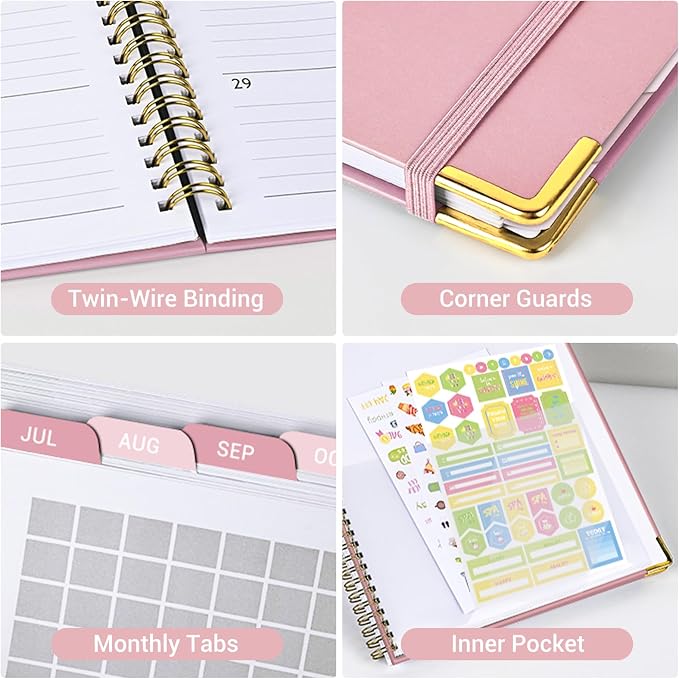 Academic Planner 2026-2027, 8.5" x 11", Hardcover Weekly Planner, Pink | Calendar Planner July 2026 - June 2027, Agenda Book with Tabs, Inner Pocket and Sticker for Office & School, A4