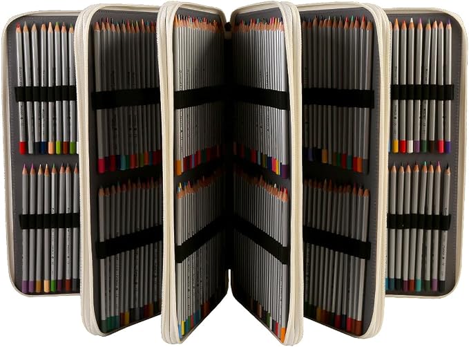 480 Slots Pencil Case, 5-Layer Organizer with Shoulder Strap | 5-layer twill oxford case with 480 elastic slots,carry handle, removable strap, and outer pocket for phone or keys.