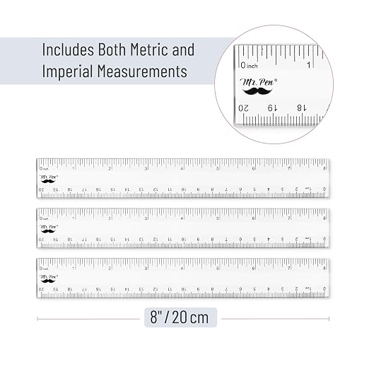 Mr. Pen- Plastic Ruler, 8 Inch, 3 Pack, Easy-to-Read Markings | Scratch-Resistant Design, Durable Clear Rulers for Crafting Office & School, School Supplies