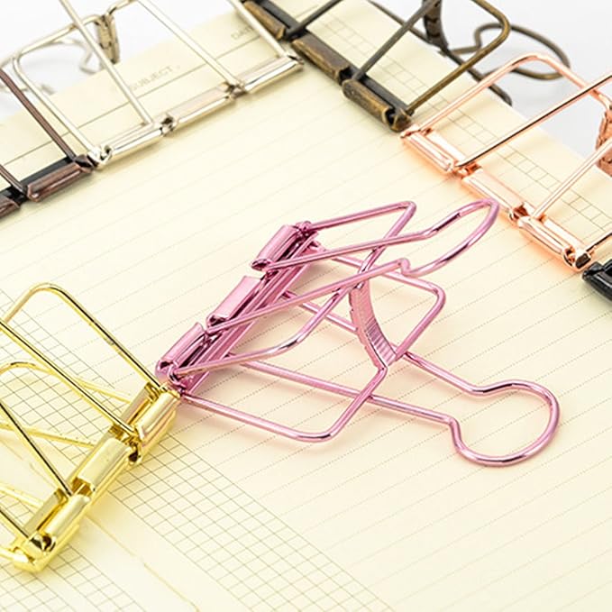 Color Hollow Out Paper Binder Clip Invoice Bill Clip Office Supplies Pack of 10 (M, Bronze)