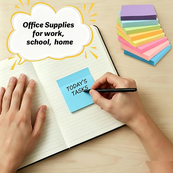 Sticky Notes Pop Up Sticky Notes 8 Pads 8 Colors 3x3 100 Sheets Large Self-Stick Stickies Note Pads Teacher Back to School Supplies and Oﬃce Products