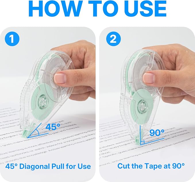 OWLKELA 2 Pack Plus Correction Tape, Tear-Resistant White Correction Tape, No Dry Time, Easy to Use, Office & School Supplies, 0.2 in Wide, 98.4 Ft, Blue Core, Green Core