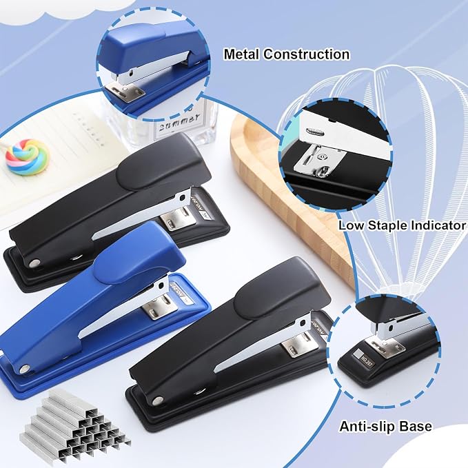 smilixin 2 Pieces Stapler,25 Sheet Capacity Staplers with 2000 Standard Staples,Desktop Staplers Heavy Duty,Office Standard Stapler for School Office,Black & Blue