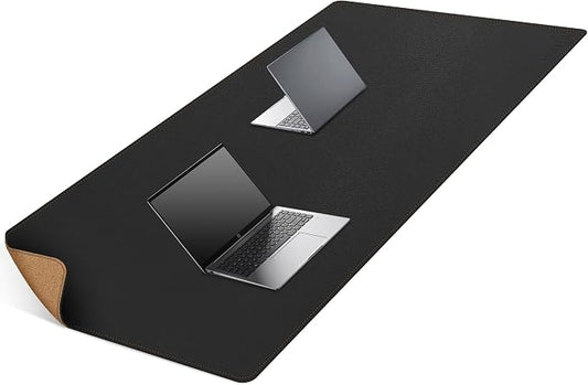 MAIDERN 63”x 31.5” Leather Desk Mat XXL, Large Desk Pad, Reversible Cork & Leather Large Mouse pad for Desk, Waterproof Computer Desk Mat for Gaming Home Office (Black) …