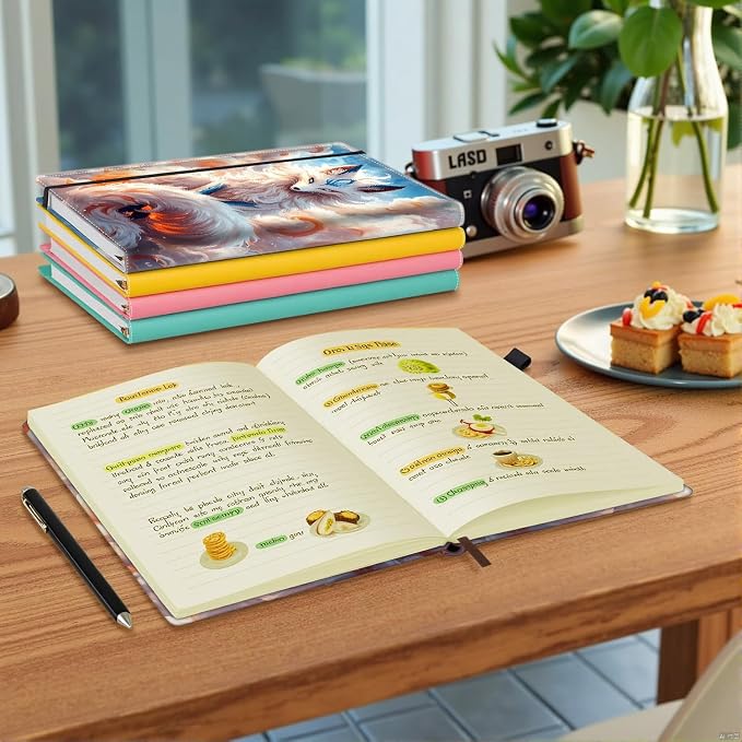 Hardcover Executive Notebooks, A5 PU Leather Lined Journal Notebook, 200 Pages Thick Paper Subject Notebooks for School,Work,Home Writing Business Notebook, Diary Book ，Fox Kitsune Japan