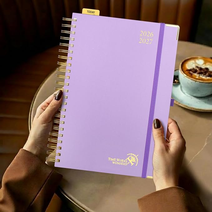 POPRUN 2026-2027 Daily Planner One Page Per Day, Large Size 8.5" x 12", Daily Calendar Book with July 2026 to June 2027, Academic Hardcover Appointment Book with Hourly Time Slots, Spiral Bound, Monthly Tabs - Pacific Green