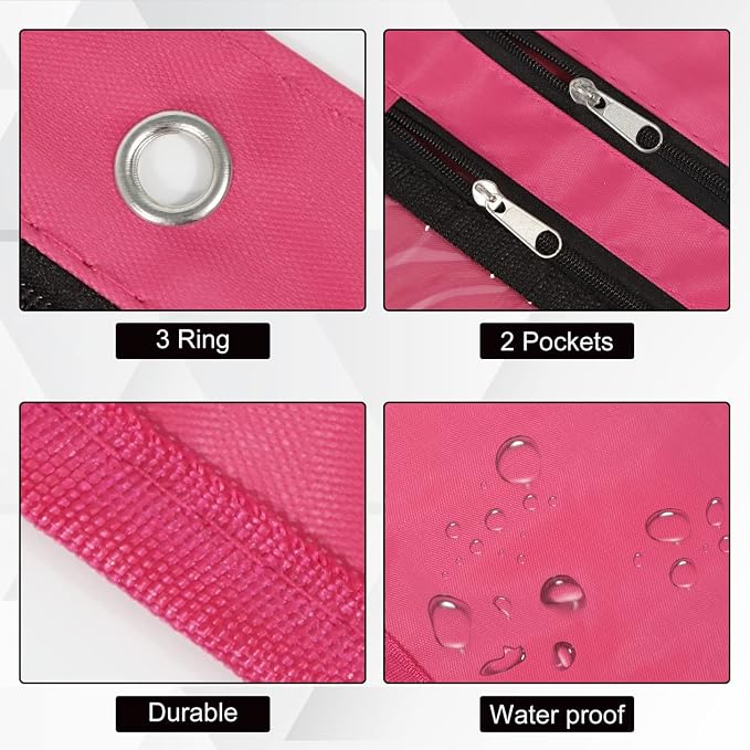 YoeeJob 2 Pack 1 Inch Expandable Zipper Pencil Pouches with Clear Window for 3 Ring Binder, Suitable for School & Office（Rose red）