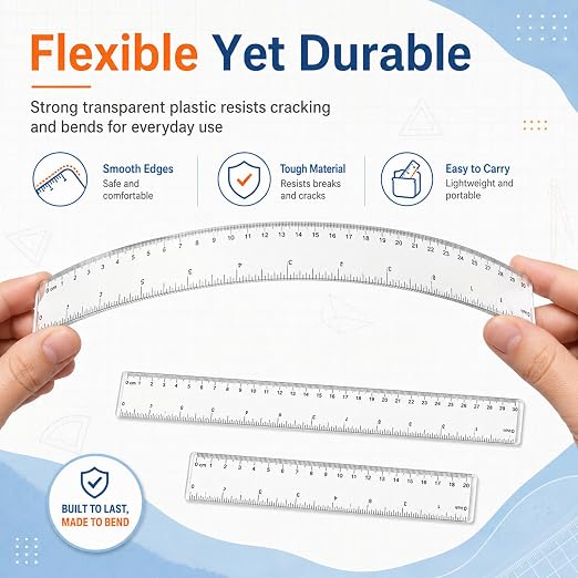 3 Pack Clear Acrylic Ruler Set, 6 Inch 8 Inch 12 Inch Straight Ruler | Transparent Plastic Measuring Tool with Centimeters and Inches for School Office Student