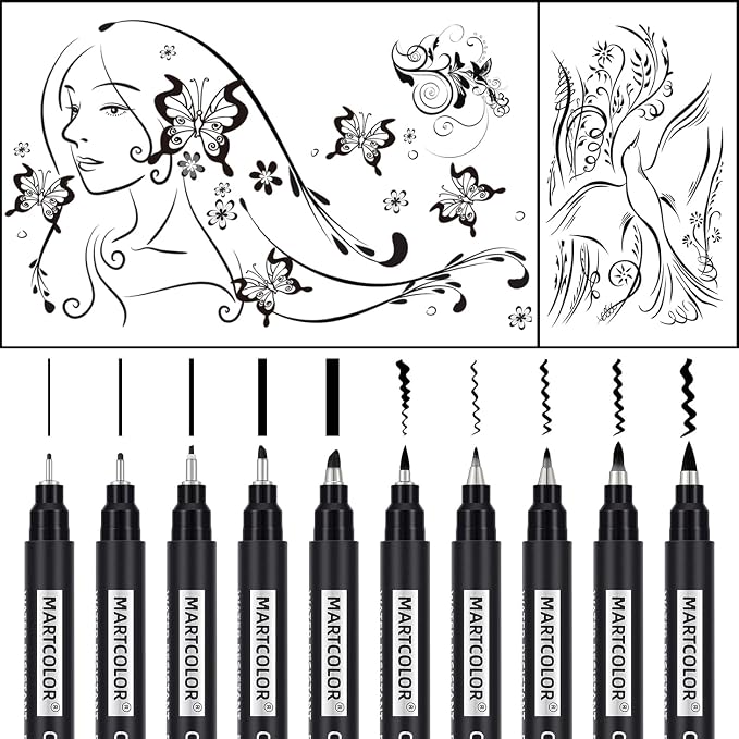 MARTCOLOR 10 Size Calligraphy Pens for Writing, Brush Pen Calligraphy Set | Calligraphy Pens for Beginners, Calligraphy Brush Pens, Hand Lettering Pen for Art Drawing, Sketching, Scrapbooking