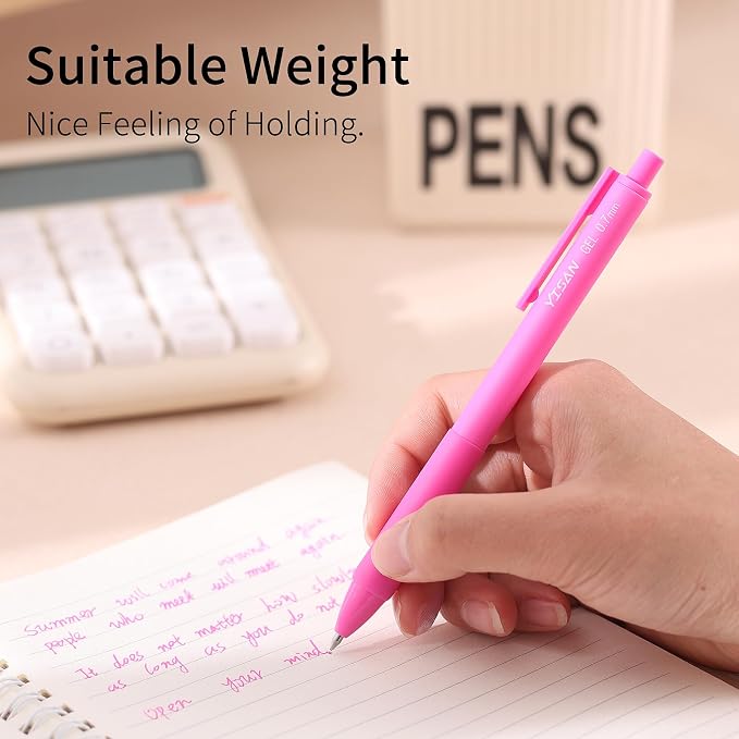YISAN Colored Gel Pens,12 Pcs,0.7mm Fine Point | Retractable, Quick-Dry Ink, Smooth Writing for Journaling, Note Taking, Roller Ball Point, 71082
