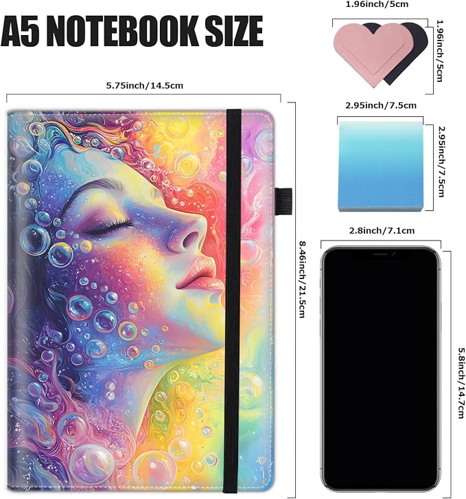 Hardcover Executive Notebooks, A5 PU Leather Lined Journal Notebook, 200 Pages Thick Paper Subject Notebooks for School,Work,Home Writing Business Notebook, Diary Book ，Shower Joy Woman