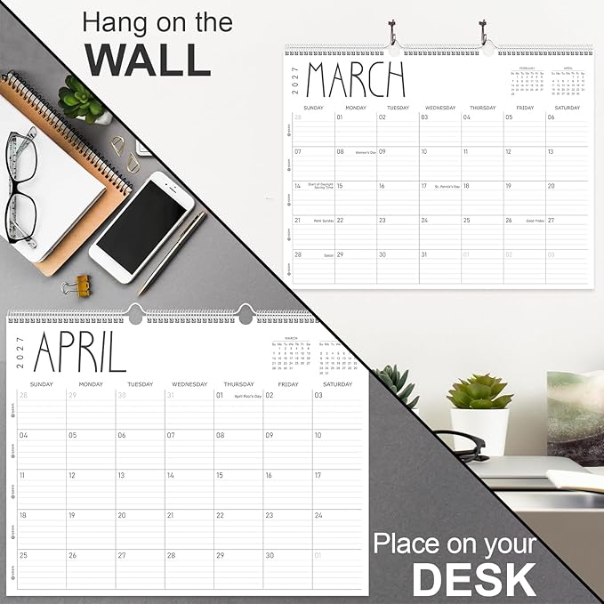 Guasslee Large Wall Calendar 2026-2027, 12 Monthly Calendar from 2026 June-May 2027 Jumbo 22"x17" Hanging Desk/Wall Planner with Spiral Bound for School Home Office Organizing