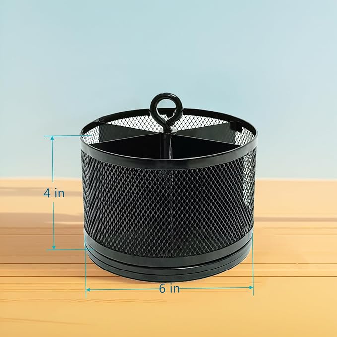 SETTFRFE Mesh Rotating Pen Holder for Desk, Black, 6-Slot | Large Pen Container with Handle, Multi-Functional Desk Organizer for Office Supplies, Art Tools & Makeup Brushes