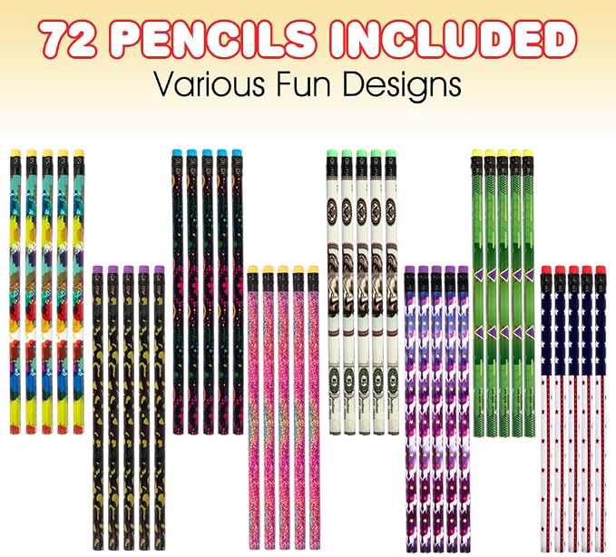ArtCreativity Wooden Pencils for Kids With Eraser - 80 Count Assorted Number 2 Pencils, Fun Designs School Supplies - Bulk for Classroom - Great Party Favors