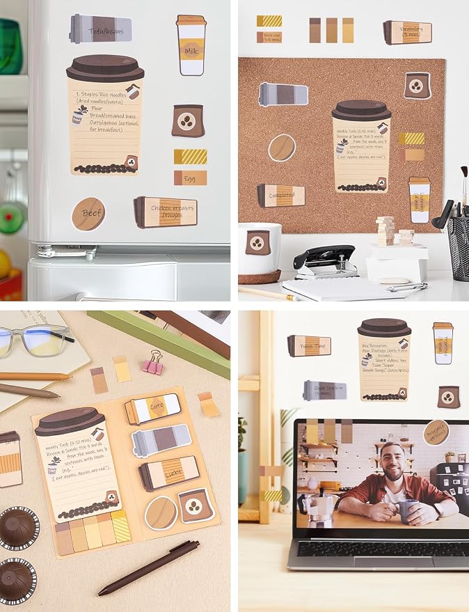Coffee Themed Gifts for Coffee Lovers, Coffce Sticky Notes Pads with 3 Ballpoint Pens, Self-Stick Notes Pads Animal Divider Tabs Bundle Writing Memo Pad Back to School Office Supplies (550PCS)