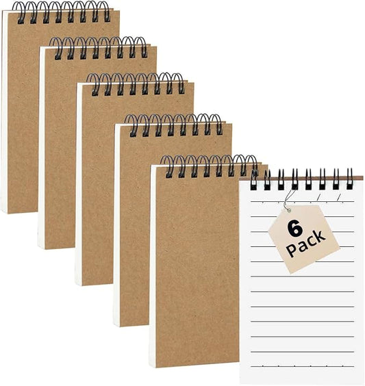 6 Pack Pocket Notebooks, 3x5 Inch 60 Sheets/120 Pages 9MM Wide Ruled‌ Mini Kraft Spiral Notebook, Small Notepads, Top Bound Pocket Size Note Pads With Lined Pages,Memo Pads For Home,School,Office(6)