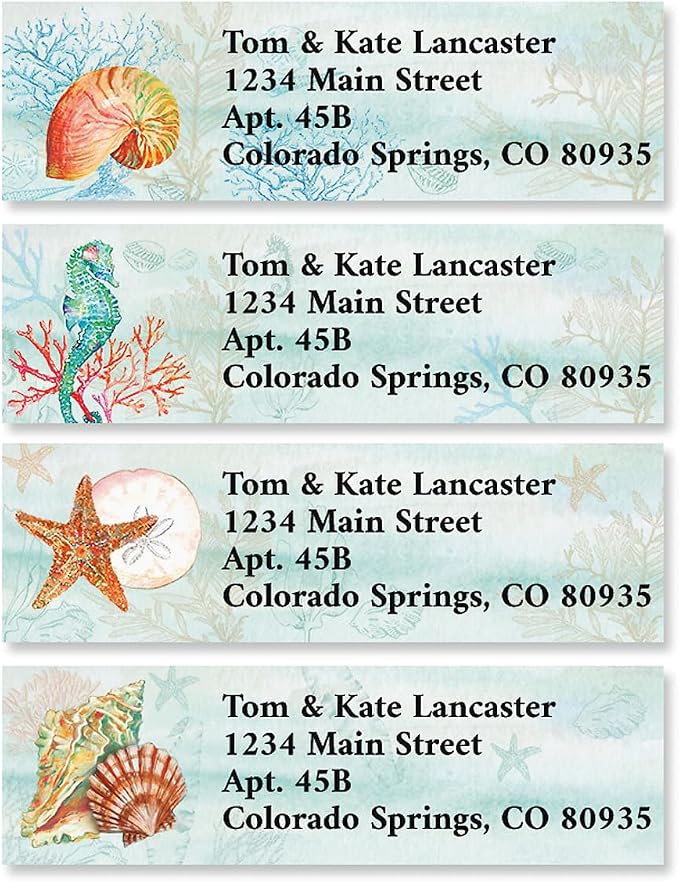 Colorful Images Beach Return Address Labels, 240 | Coastal Pleasures, 240 Count, Self-Adhesive on Flat-Sheet Labels, Customize with Name & Shipping Address