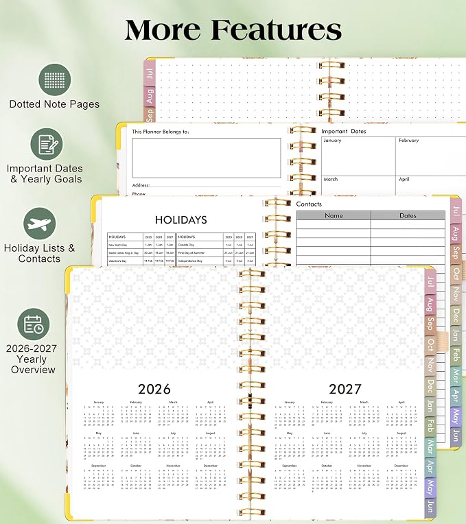 Academic Planner 2026-2027, Hardcover Weekly and Monthly Calendar Planner from July 2026 - June 2027, Daily Agenda Planners with Tabs, College School Organizer for Student Teacher, A5 (6.1" x 8.2"), Insect Garden