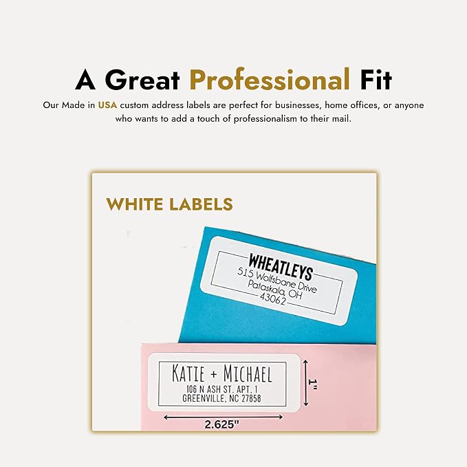 Return Address Labels Personalized, 250 Rolls, 2.6"L x 0.75"H - White Matte Finish Personalized Address Labels - Made in USA Return Labels Personalize Self Adhesive - Perfect Custom Address Labels