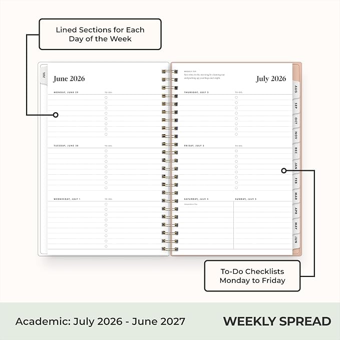 Blue Sky 2026-2027 Weekly & Monthly Academic Planner, 5"x8", Bengala | July 2026 - June 2027, Flexible Cover, Wirebound, Laminated Tabs, Storage Pocket, Stickers, Academic Year, The Everygirl