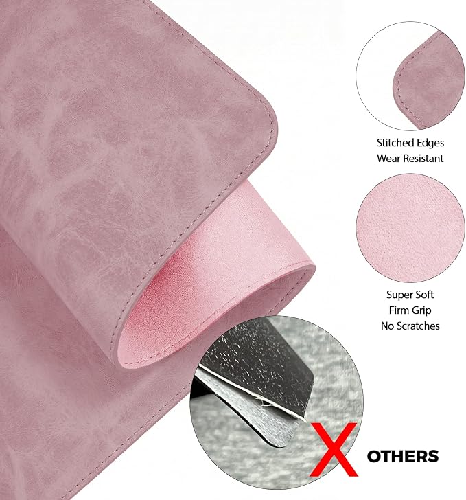 CHEERYGOO Leather Desk Pad Protector, Mouse Pad, Office Desk Mat, Non-Slip PU Leather Desk Blotter, Laptop Desk Pad, Waterproof Desk Writing Pad for Office and Home 36"x17" XL Pink