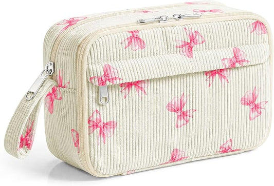 WOBAGMEN Cute Pencil Case,Large Corduroy Zippered Pencil Case Pouch, aesthetic Pencil Bag with Compartments, Pencil Pouch School Supplies (Pink Big Bow)