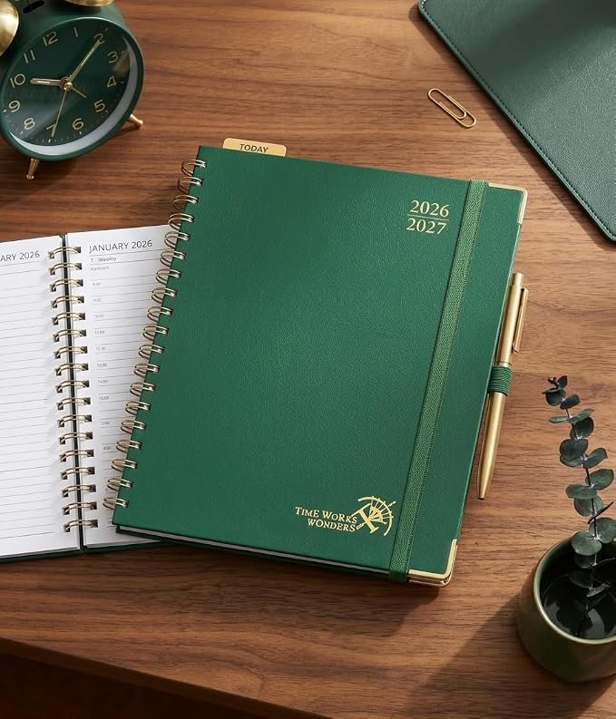 POPRUN 2026-2027 Weekly Planner 10" x 8"Weekly and Monthly Planner Calendar | Jul 2026 - Jun 2027，Daily Agenda Book & Appointment Book with Hourly Schedule, Tabs, Hardcover - Dark Green
