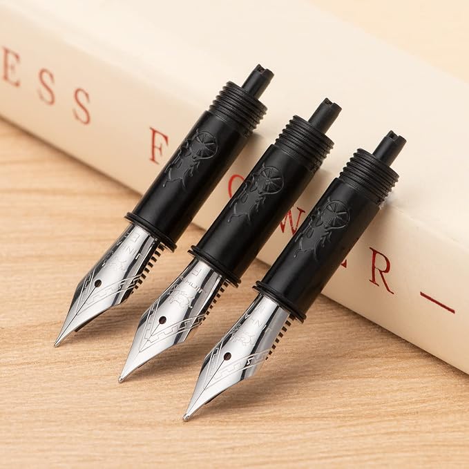 Set of 3 Jinhao 82 Fountain Pen Nib with Black Section Feed (EF, F and M) Silver-Compatible with Jinhao 82, 88, 95, 82 Mini, 92, 100 Mini Fountain Pen