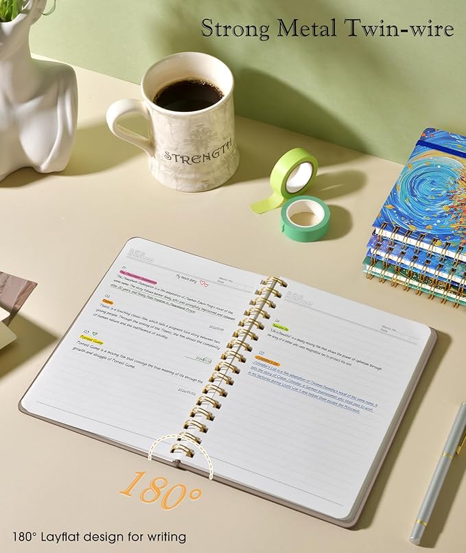 PAPEJOON Lined Spiral Journal Notebook for Women, A5 Cute Hardcover Spiral Journals for Writing, 150 Pages Pretty College Ruled Notebooks for Work & Note Taking, 5.75" x 8.38", Boho Sun & Moon